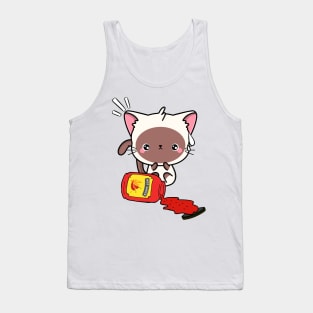 Funny White Cat Spilled Hot Sauce Tank Top